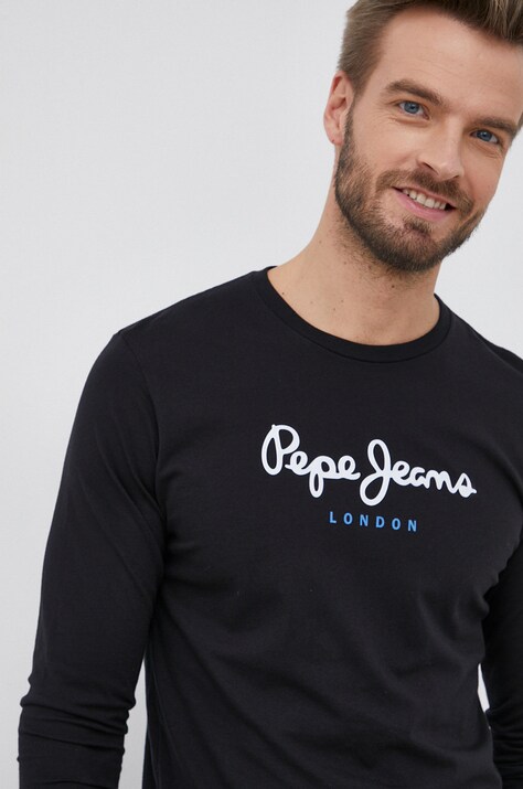 Бавовняний лонгслів Pepe Jeans Eggo Long N — SS22-BUM03C, чорний — фото 4