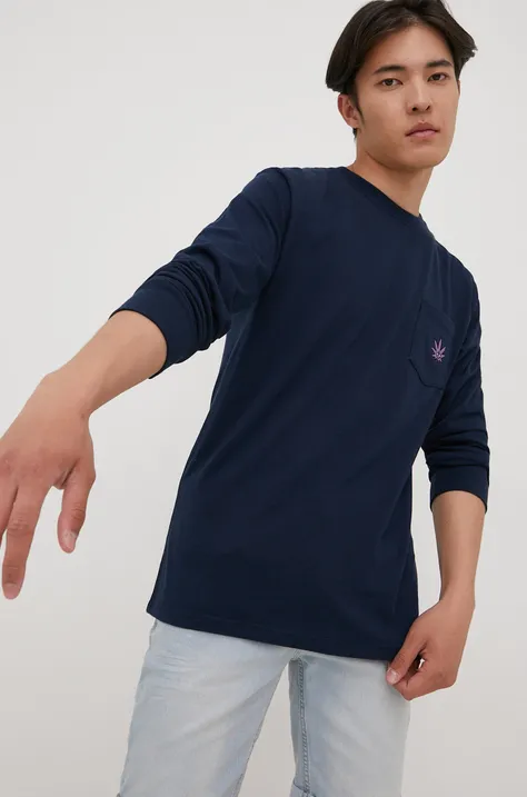 Pamučna majica dugih rukava HUF boja: tamno plava, s aplikacijom