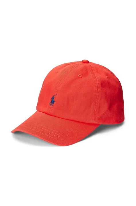 Дитяча бавовняна кепка Polo Ralph Lauren колір червоний однотонна