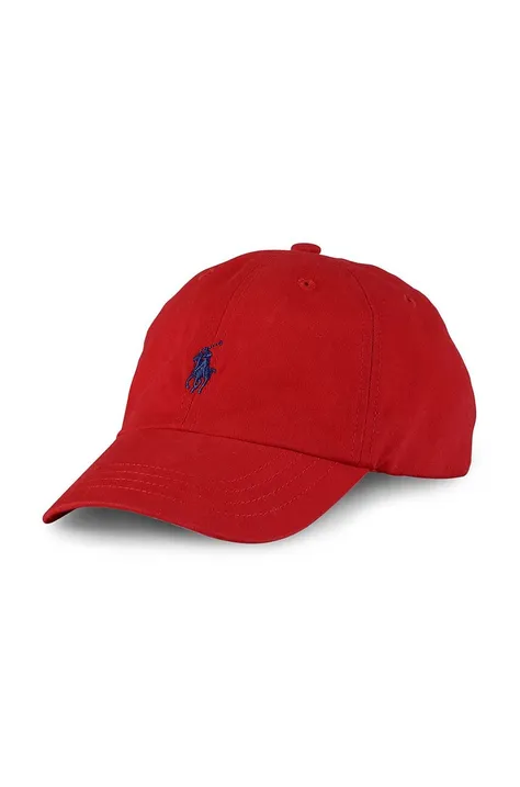 Дитяча Бавовняна кепка Polo Ralph Lauren колір червоний однотонна