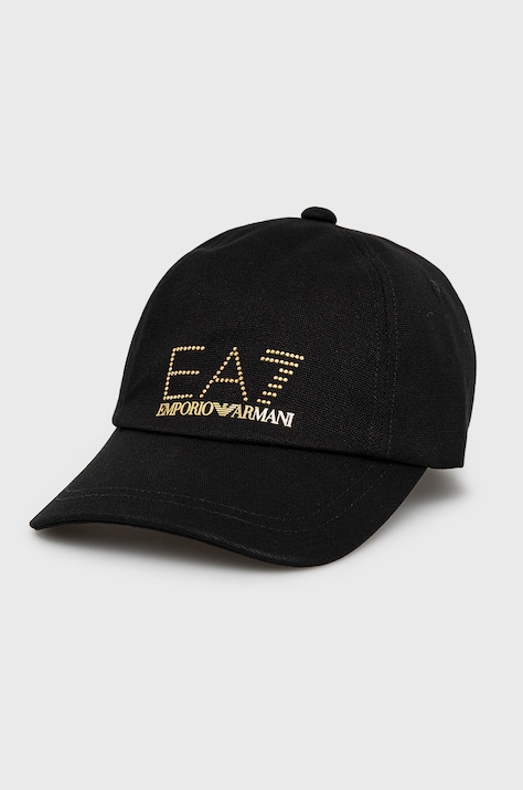 EA7 Emporio Armani caciula din bumbac culoarea negru, cu imprimeu