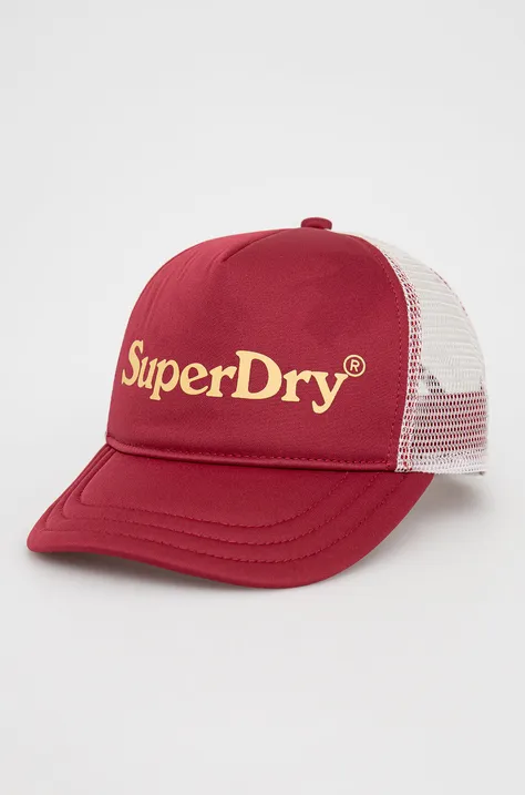 Superdry czapka kolor czerwony z nadrukiem