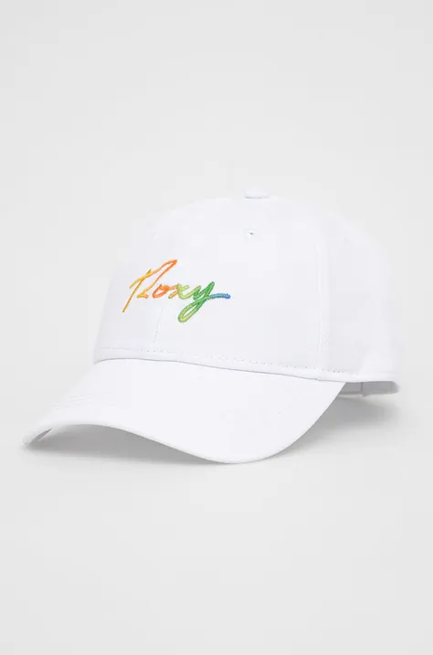 Бавовняна кепка Roxy колір білий з аплікацією