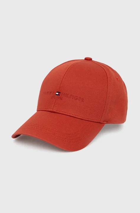 Tommy Hilfiger czapka bawełniana kolor czerwony gładka