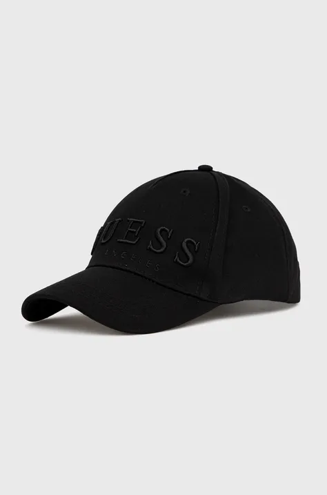 Guess czapka z daszkiem kolor czarny wzorzysta