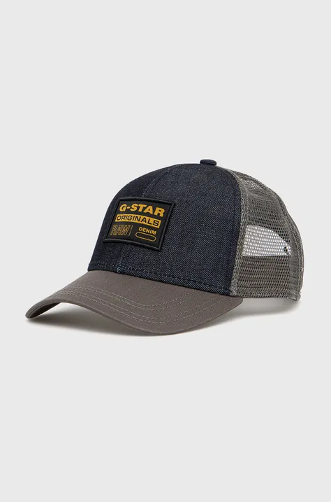 Памучна шапка G-Star Raw в тъмносиньо с апликация