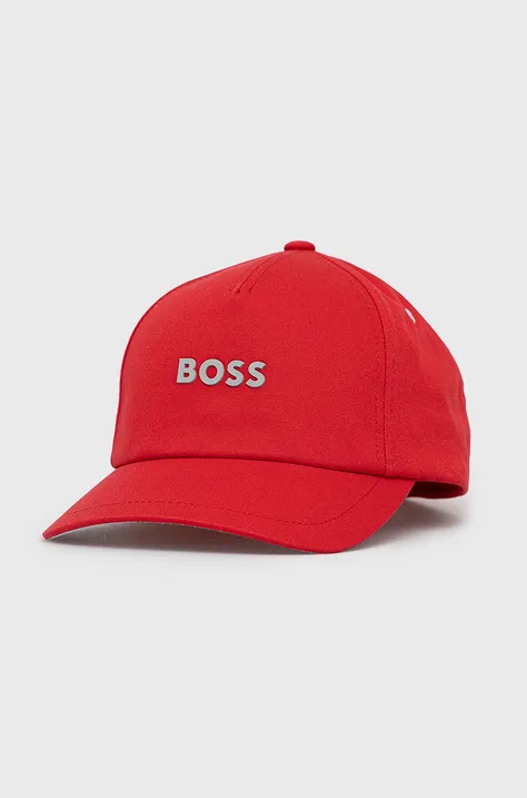 Bavlnená čiapka BOSS Boss Casual červená farba, s nášivkou