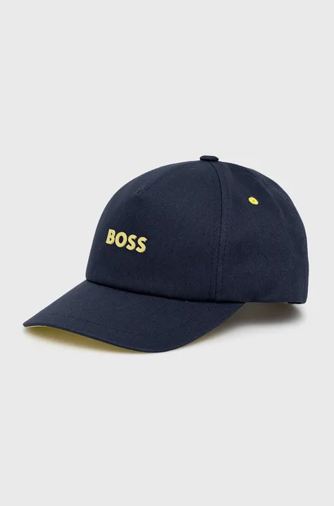 Bavlnená čiapka BOSS Boss Casual tmavomodrá farba, s nášivkou