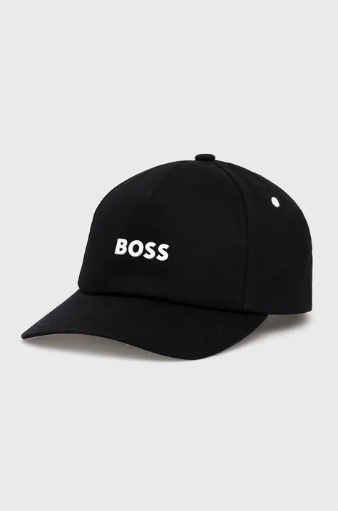 Bavlnená čiapka BOSS Boss Casual čierna farba, s nášivkou