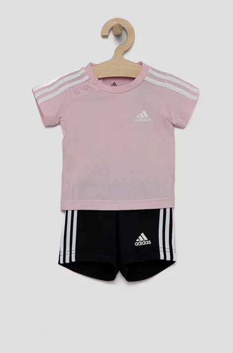 Otroški bombažen komplet adidas roza barva