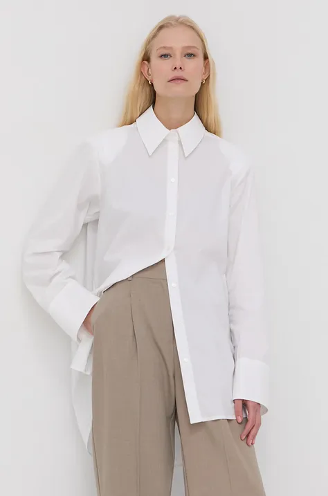 Памучна риза Herskind Mr Shirt дамска в бяло със свободна кройка с класическа яка