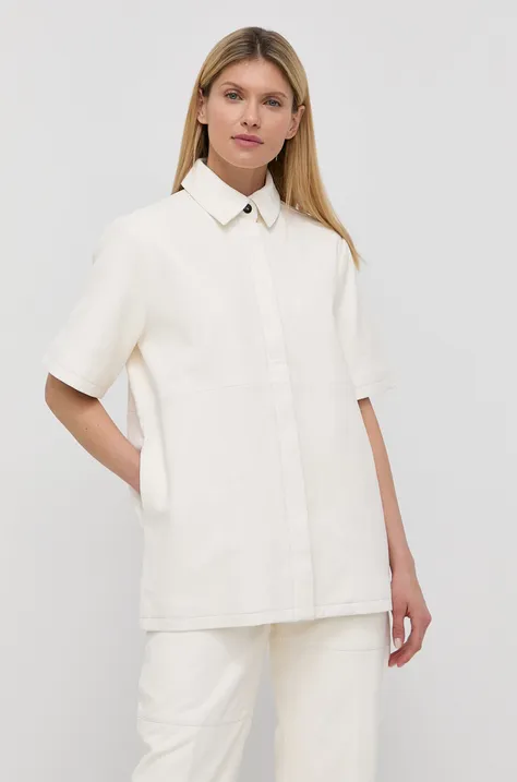 Kožená košeľa Herskind dámska, biela farba, voľný strih, s klasickým golierom