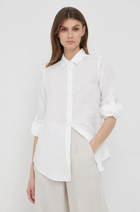 Ľanová košeľa Lauren Ralph Lauren dámska, biela farba, regular, s klasickým golierom, 200782777001