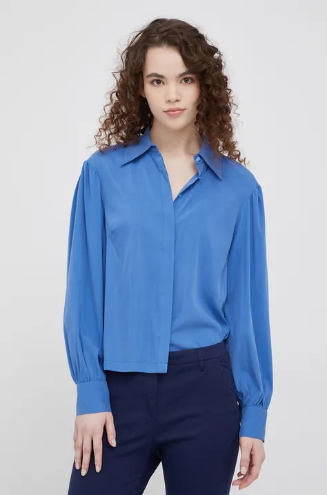 Риза Sisley дамска със стандартна кройка с класическа яка
