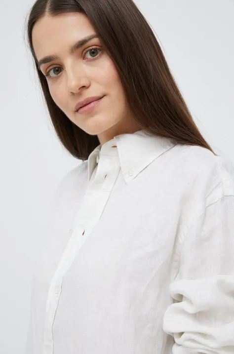 Lanena srajca Polo Ralph Lauren ženska, bela barva,