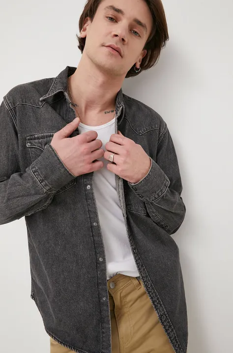 Дънкова риза Levi's мъжка в сиво със стандартна кройка с класическа яка