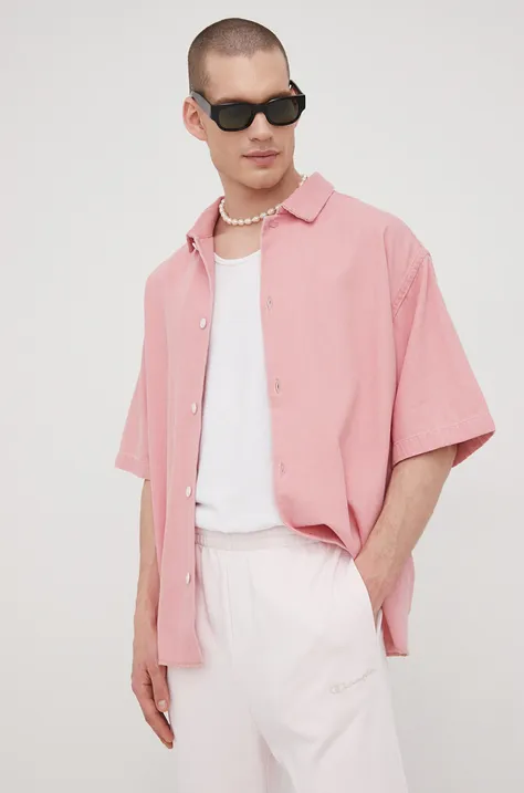 Βαμβακερό πουκάμισο Levi's ανδρικό, χρώμα: ροζ,