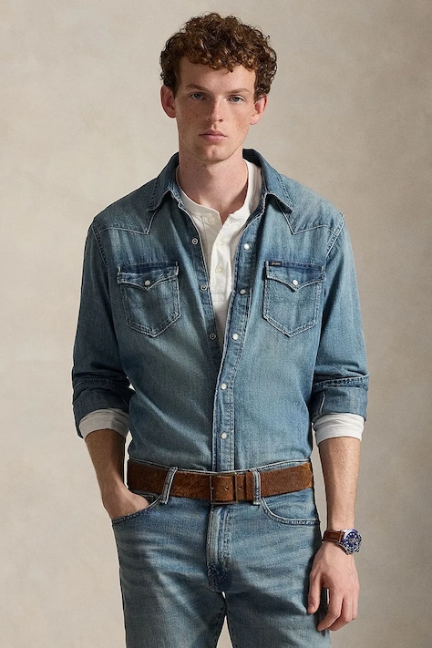 Džínová košile Polo Ralph Lauren pánská, regular, s klasickým límcem, 710703936001