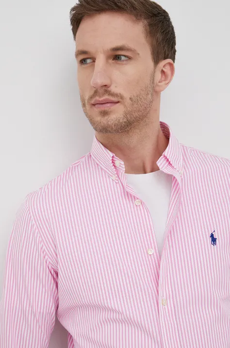 Polo Ralph Lauren Koszula 710859881002 męska kolor różowy slim z kołnierzykiem button-down