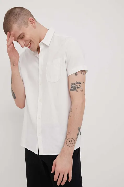 Lanena košulja Solid za muškarce, boja: bijela, regular, s klasičnim ovratnikom