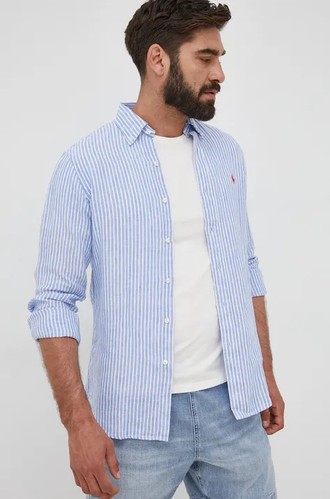 Ľanová košeľa Polo Ralph Lauren pánska,regular,s golierom button-down,710873446001