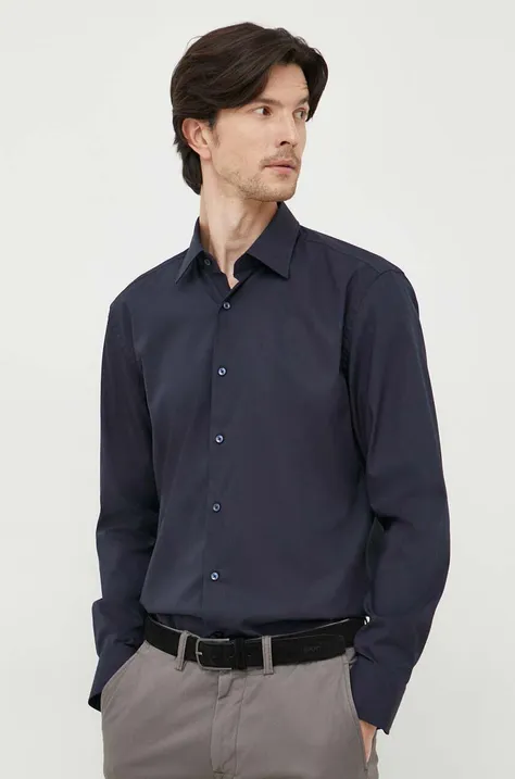 Košulja BOSS za muškarce, boja: tamno plava, slim, s klasičnim ovratnikom, 50469345