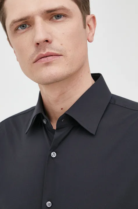 Košulja BOSS za muškarce, boja: crna, slim, s klasičnim ovratnikom