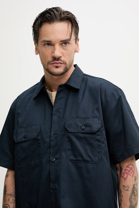 Риза Dickies мъжка в тъмносиньо със стандартна кройка с класическа яка