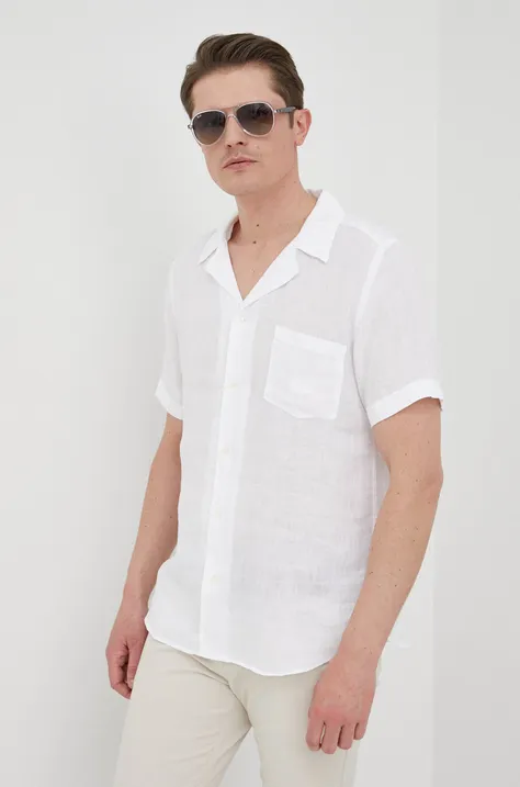 La Martina koszula lniana męska kolor biały regular