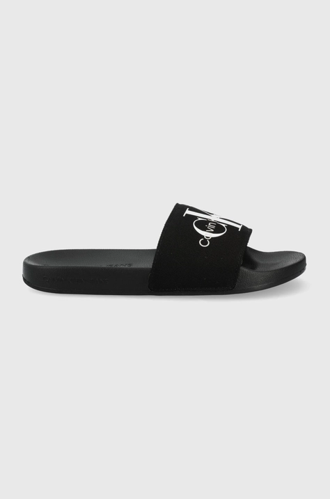 Παντόφλες Calvin Klein Jeans SLIDE MONOGRAM CO γυναικεία, χρώμα: μαύρο YW0YW00103.BDS