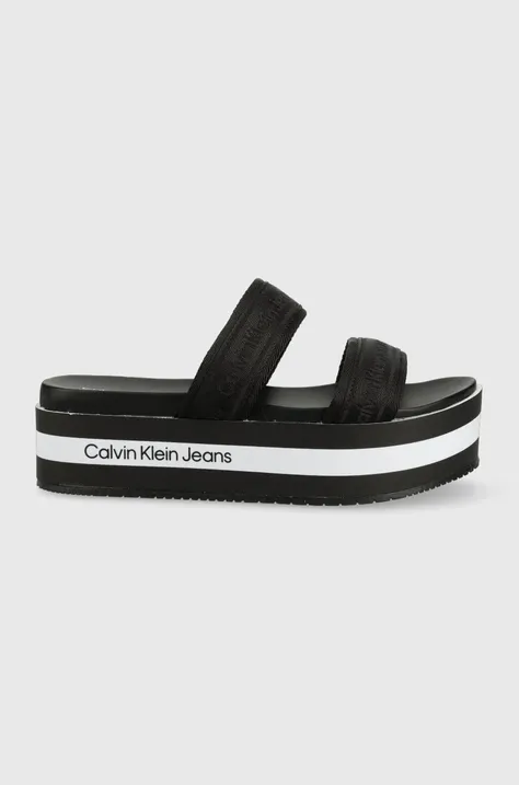 Šľapky Calvin Klein Jeans dámske, čierna farba, na platforme