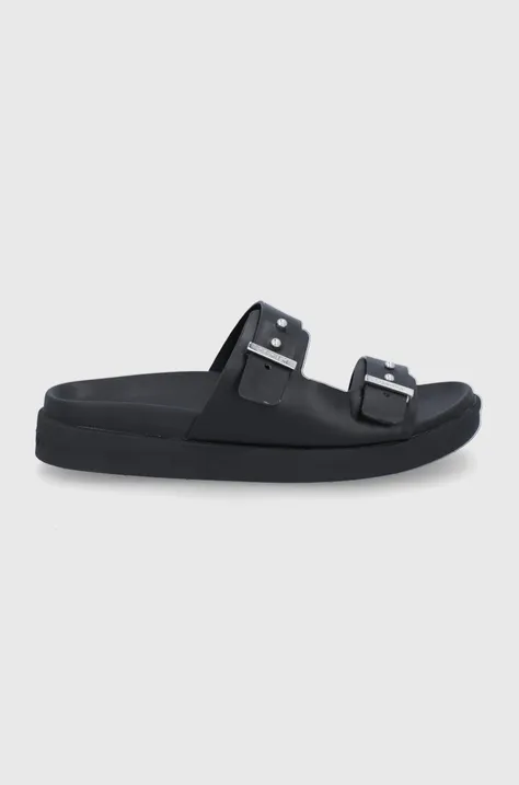 Calvin Klein slapi de piele femei, culoarea negru