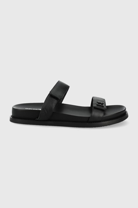 Emporio Armani slapi de piele femei, culoarea negru