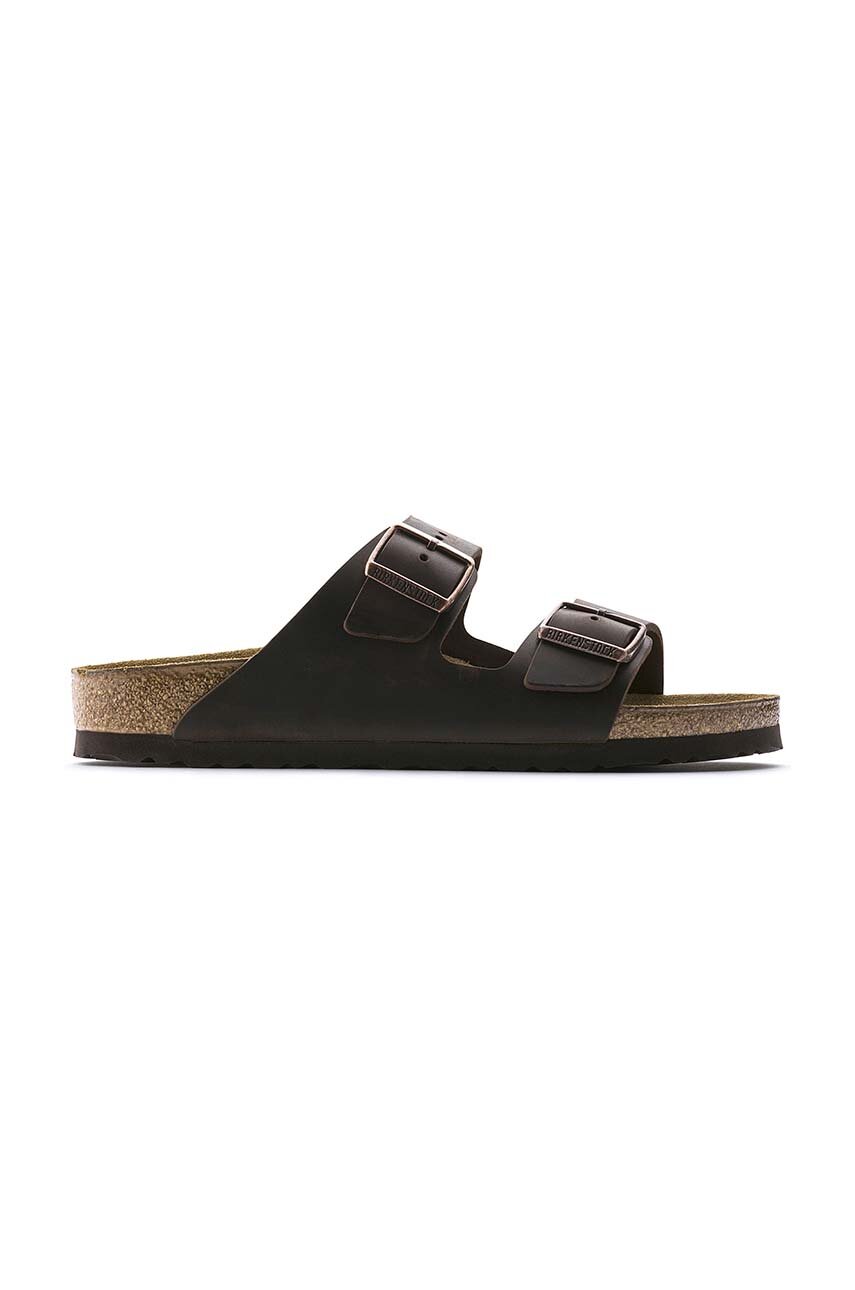 Kožené pantofle Birkenstock Arizona dámské, hnědá barva, 52533-Oil.hab