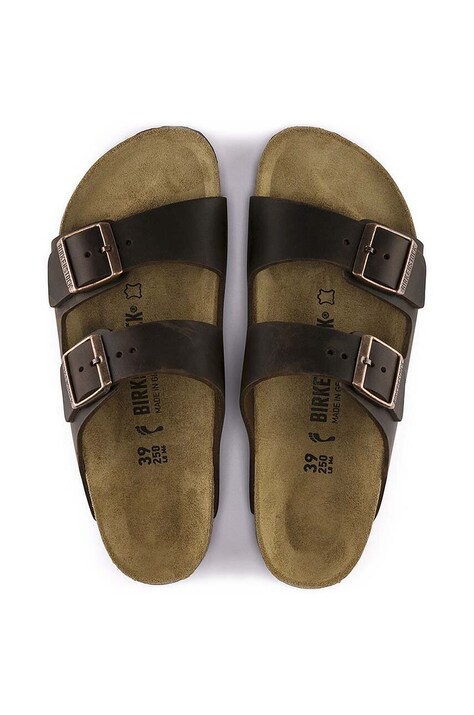 Birkenstock шльопанці на пласкому підборі шкіряні Arizona — SS22-KLD0O7, коричневий — фото 5