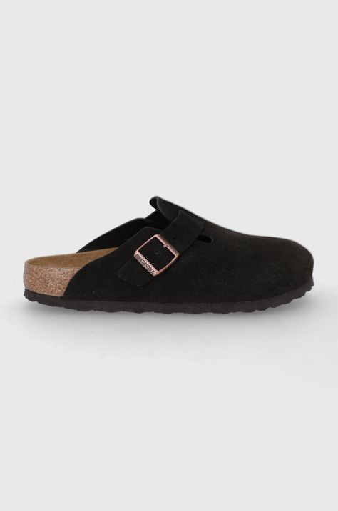 Semišové šľapky Birkenstock Boston hnedá farba