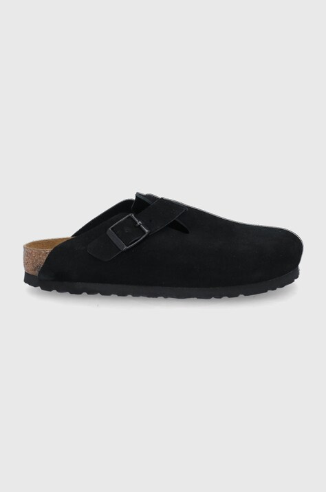 Замшеві шльопанці Birkenstock Boston жіночі колір чорний