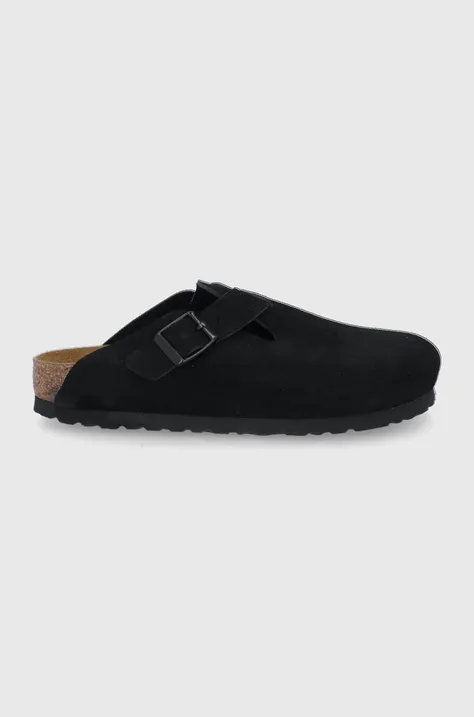 Semišové pantofle Birkenstock Boston dámské, černá barva