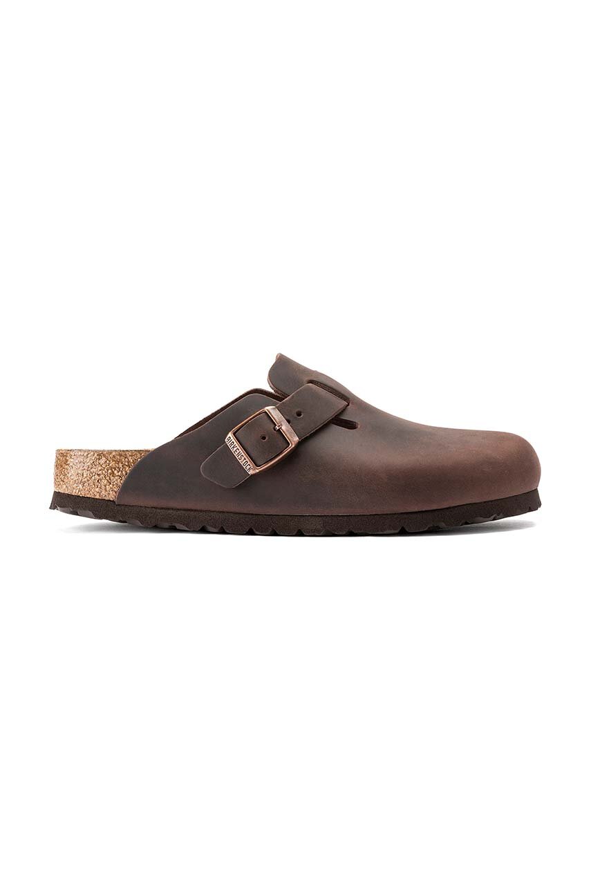 Birkenstock slapi de piele Boston femei, culoarea maro, 860133