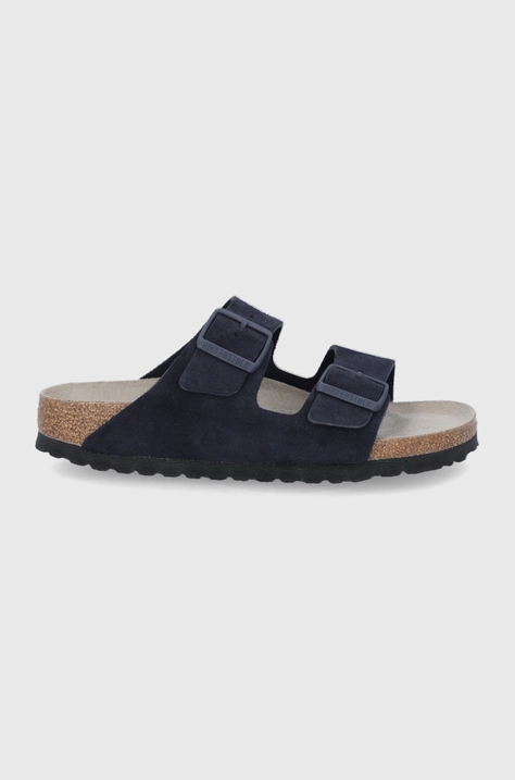 Birkenstock suede sliders Arizona women's navy blue color