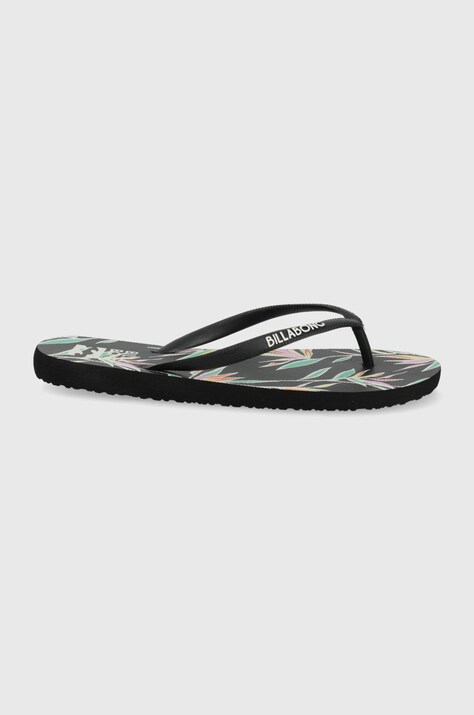 Billabong slapi femei, culoarea negru, cu toc plat