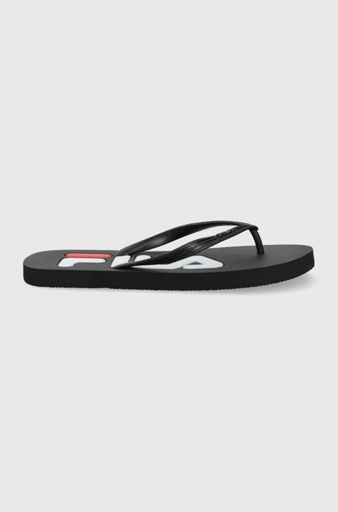 Fila slapi Troy femei, culoarea negru, cu toc plat