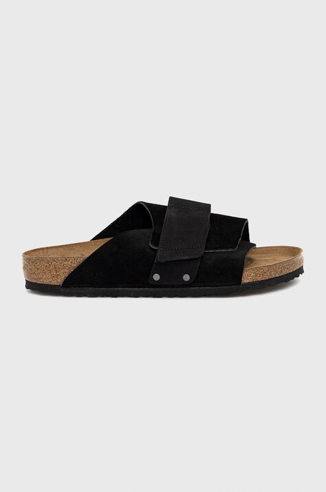 Birkenstock papuci din piele Kyoto barbati, culoarea negru, 1022350