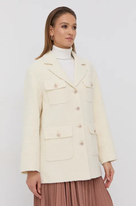 Kabát s příměsí vlny Miss Sixty krémová barva, přechodný, oversize