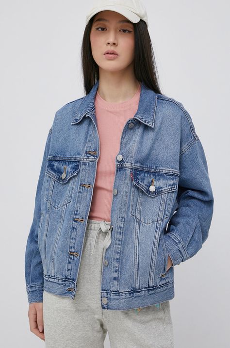 Rifľová bunda Levi's A1743.0004-MedIndigoW, dámska, prechodná, oversize