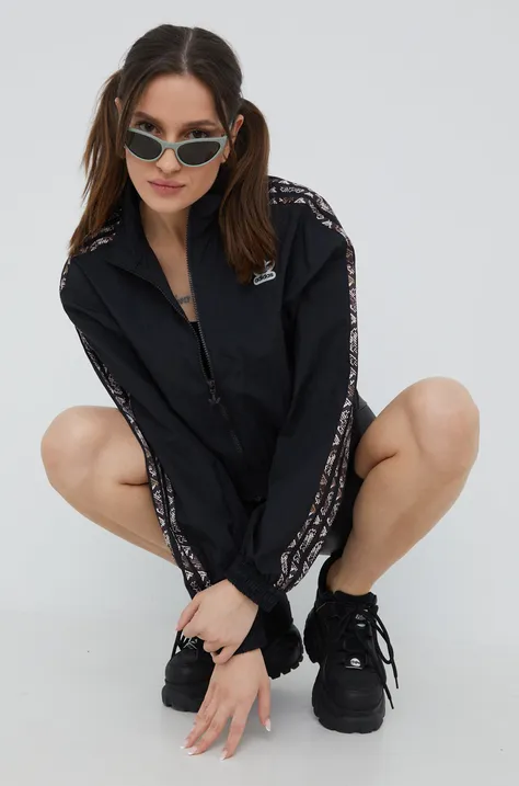 Jakna adidas Originals za žene, boja: crna, za prijelazno razdoblje, oversize, HT5987-BLACK