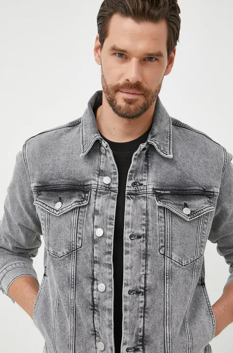 Джинсова куртка Calvin Klein Jeans чоловіча колір сірий перехідна