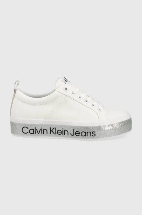 Πάνινα παπούτσια Calvin Klein Jeans γυναικεία, χρώμα: άσπρο