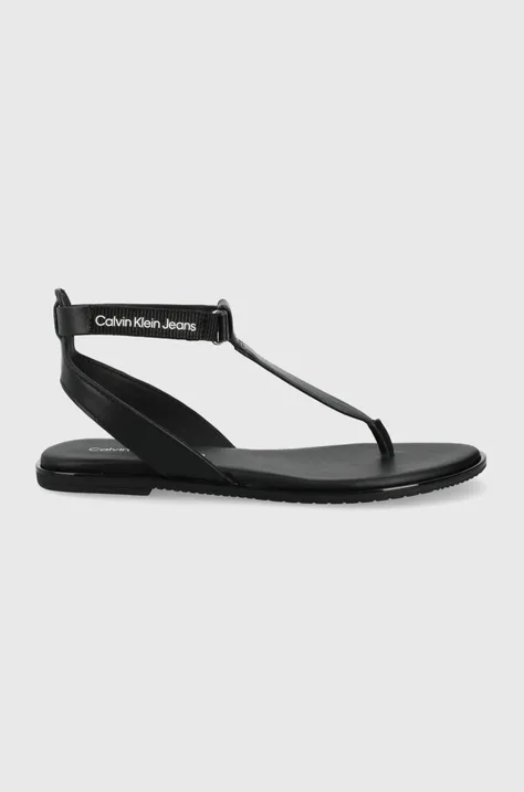 Usnjeni sandali Calvin Klein Jeans ženski, črna barva