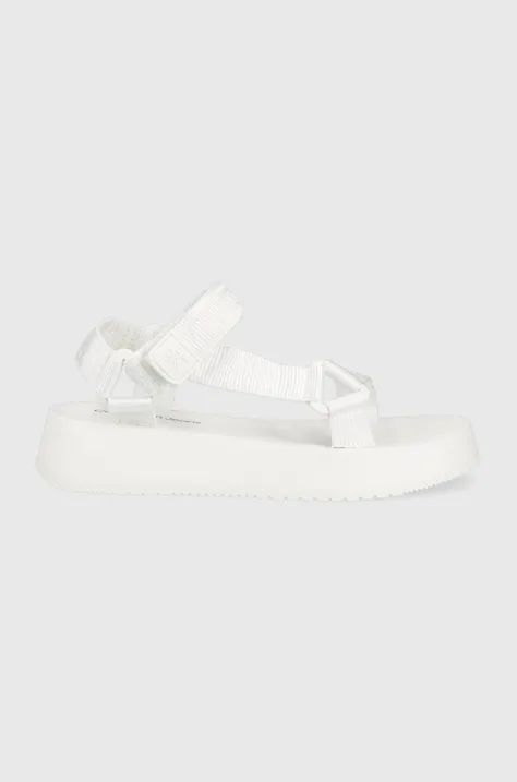 Calvin Klein Jeans sandale femei, culoarea alb, cu platforma